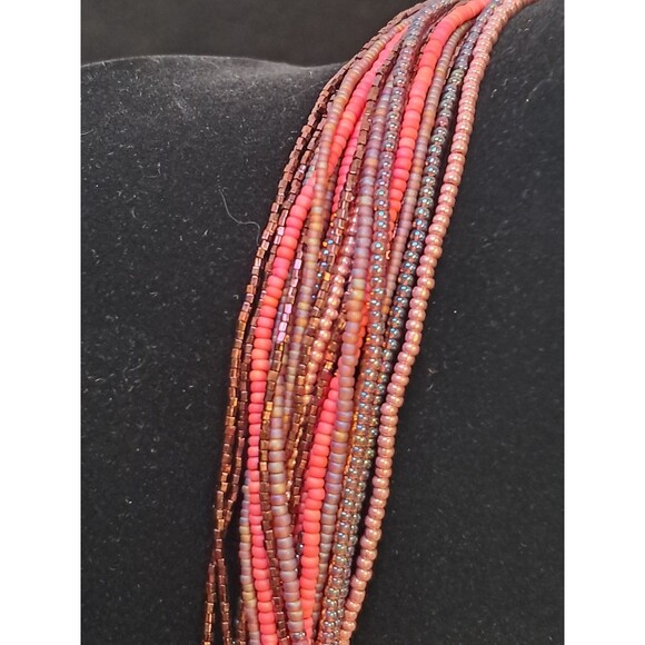 Peyote Bird Multi Strand Seed Beed Necklace 19.5" Crochet Button Fasten NWT - Picture 4 of 8